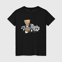 Женская футболка Плюшевый медвежонок и автомобиль
