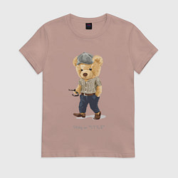 Футболка хлопковая женская Плюшевый медведь стильный, цвет: пыльно-розовый