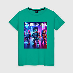 Женская футболка Minecraft and cyberpunk - collaboration