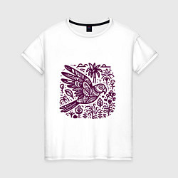 Женская футболка Орнамент с попугаем и растениями
