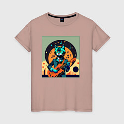 Женская футболка Кот с гитарой в стиле Дэвида Боуи