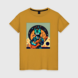 Женская футболка Кот с гитарой в стиле Дэвида Боуи