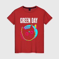Футболка хлопковая женская Green Day rock star cat, цвет: красный