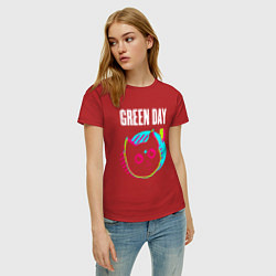 Футболка хлопковая женская Green Day rock star cat, цвет: красный — фото 2