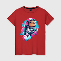 Женская футболка Полёт космонавта капибары - нейросеть