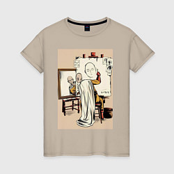 Женская футболка Ванпанчмен Сайтама рисует