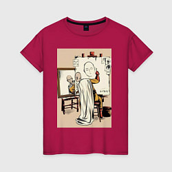Женская футболка Ванпанчмен Сайтама рисует