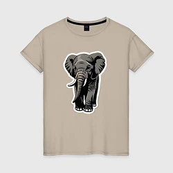 Футболка хлопковая женская Большой африканский слон, цвет: миндальный