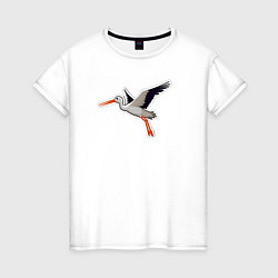 Женская футболка Летящий черно белый аист