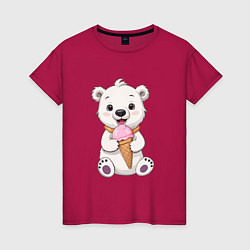 Футболка хлопковая женская Полярный медведь с мороженым, цвет: маджента