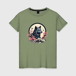 Женская футболка Черный волк в горах