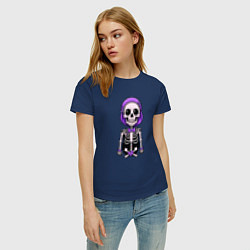 Футболка хлопковая женская Скелет с бабочкой фиолетовый, цвет: тёмно-синий — фото 2