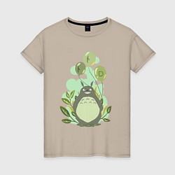 Футболка хлопковая женская Green Totoro, цвет: миндальный