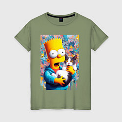 Женская футболка Bart Simpson with a kitten - ai art