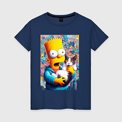 Женская футболка Bart Simpson with a kitten - ai art