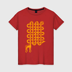 Футболка хлопковая женская Жирафик лабиринт, цвет: красный