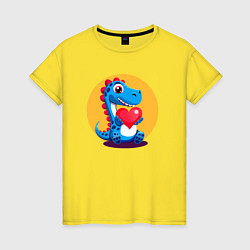 Футболка хлопковая женская Динозаврик с сердечком, цвет: желтый