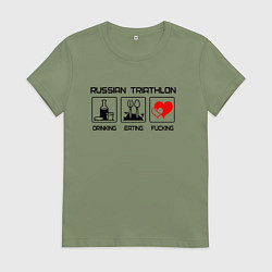 Футболка хлопковая женская Russian triathlon, цвет: авокадо