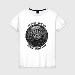 Женская футболка Щит велеса и боевые славянские топоры