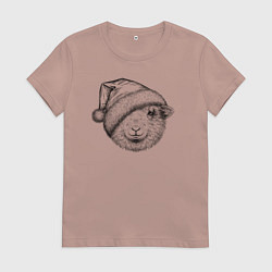 Футболка хлопковая женская Новогодняя овечка, цвет: пыльно-розовый