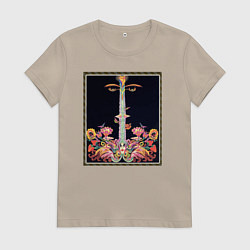 Женская футболка Абстракные лица, цветы и ноты