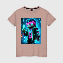 Женская футболка Minecraft - neon character ai art