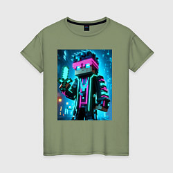 Женская футболка Minecraft - neon character ai art