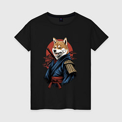 Женская футболка Собака Сиба-ину самурай