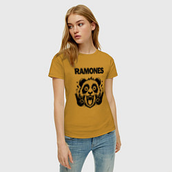 Футболка хлопковая женская Ramones - rock panda, цвет: горчичный — фото 2