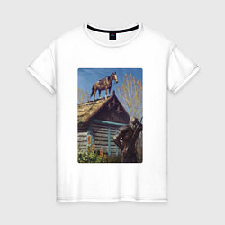 Женская футболка Геральд и плотва на крыше - обложка карты из Гвинт