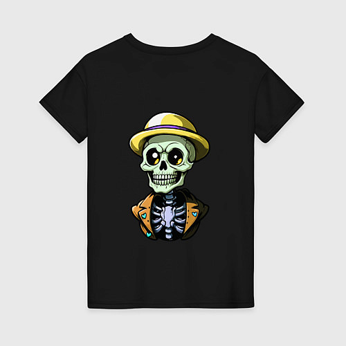 Женская футболка Скелет в жёлтой шляпе / Черный – фото 2