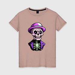 Женская футболка Скелет в фиолетовой шляпе