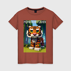 Футболка хлопковая женская Funny tiger cub - Minecraft, цвет: кирпичный