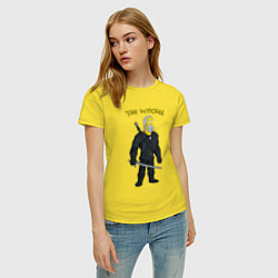 Футболка хлопковая женская Симпсоны ведьмак - прикол, цвет: желтый — фото 2