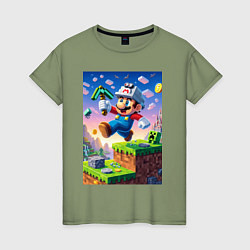 Женская футболка Марио и Майнкрафт - коллаба