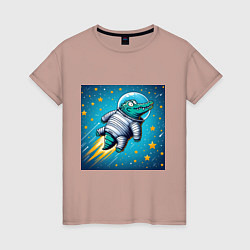 Женская футболка Крокодил летит в космосе