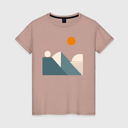Женская футболка Горы и солнце минимализм абстакция