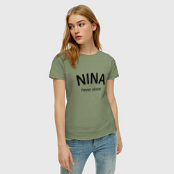 Футболка хлопковая женская Nina never alone - motto, цвет: авокадо — фото 2
