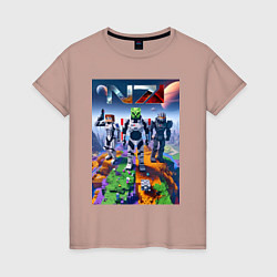 Женская футболка Mass effect and Minecraft - ai art collaboration