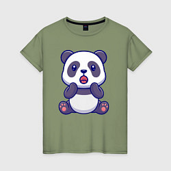 Футболка хлопковая женская Удивлённая панда, цвет: авокадо