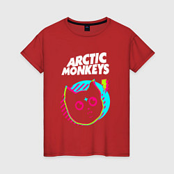 Футболка хлопковая женская Arctic Monkeys rock star cat, цвет: красный