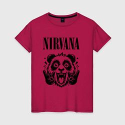 Футболка хлопковая женская Nirvana - rock panda, цвет: маджента