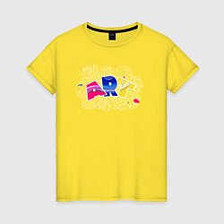 Футболка хлопковая женская Арт символы, цвет: желтый