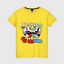 Футболка хлопковая женская Cuphead and Mugman, цвет: желтый