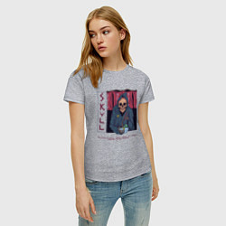 Футболка хлопковая женская Скелет ест рамен, цвет: меланж — фото 2