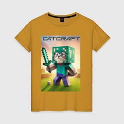 Женская футболка Котёнок Майнкрафт - коллаба нейросеть