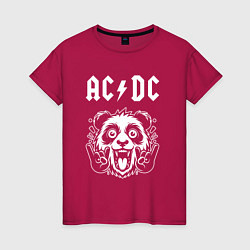 Футболка хлопковая женская AC DC rock panda, цвет: маджента