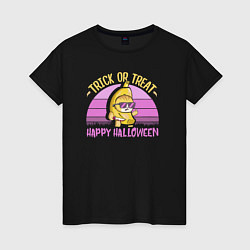 Футболка хлопковая женская Trick or treat happy halloween colored, цвет: черный