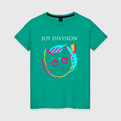 Футболка хлопковая женская Joy Division rock star cat, цвет: зеленый