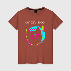 Футболка хлопковая женская Joy Division rock star cat, цвет: кирпичный